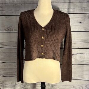 Love Tree Chocolate V-Neck Button-Up Sweater